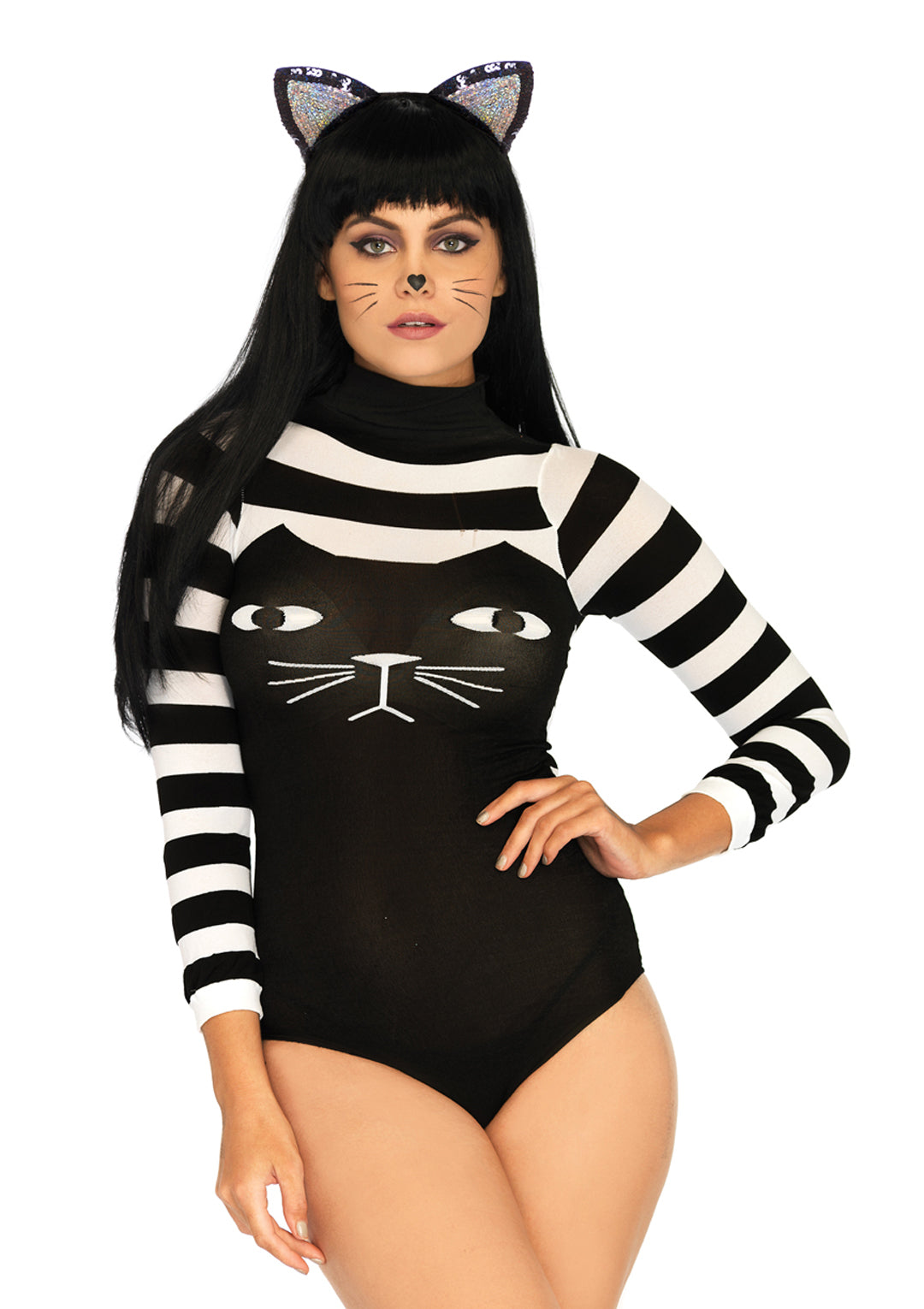 Leg Avenue Nylon Spandex Striped Cat Bodysuit 89204