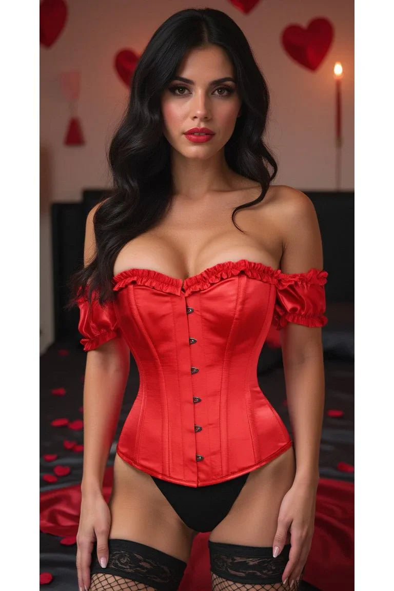 Daisy TD-097 Red Satin Overbust Corset w/Sleeves
