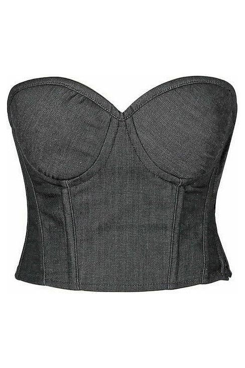 Lavish Black Denim Underwire Bustier - Daisy Corsets