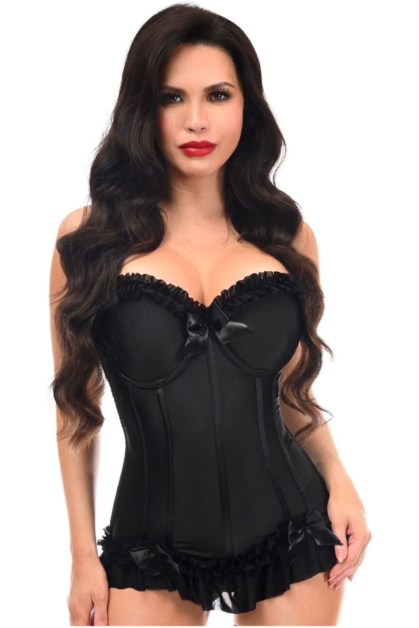 Lavish Black Lycra Hook & Eye Stretch Bustier Corset - Daisy Corsets
