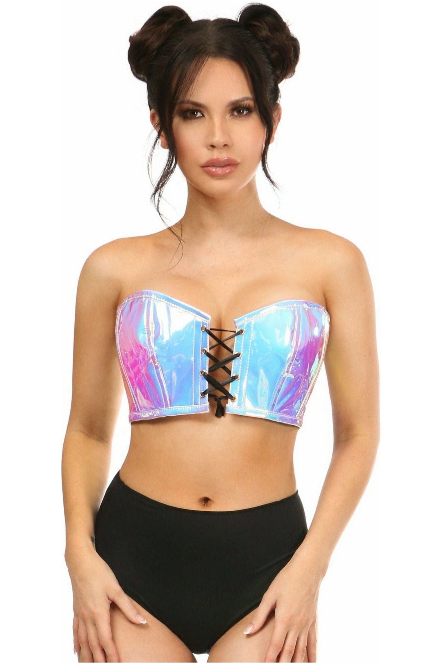 Lavish Blue/Purple Holo Lace - Up Bustier Top - Daisy Corsets