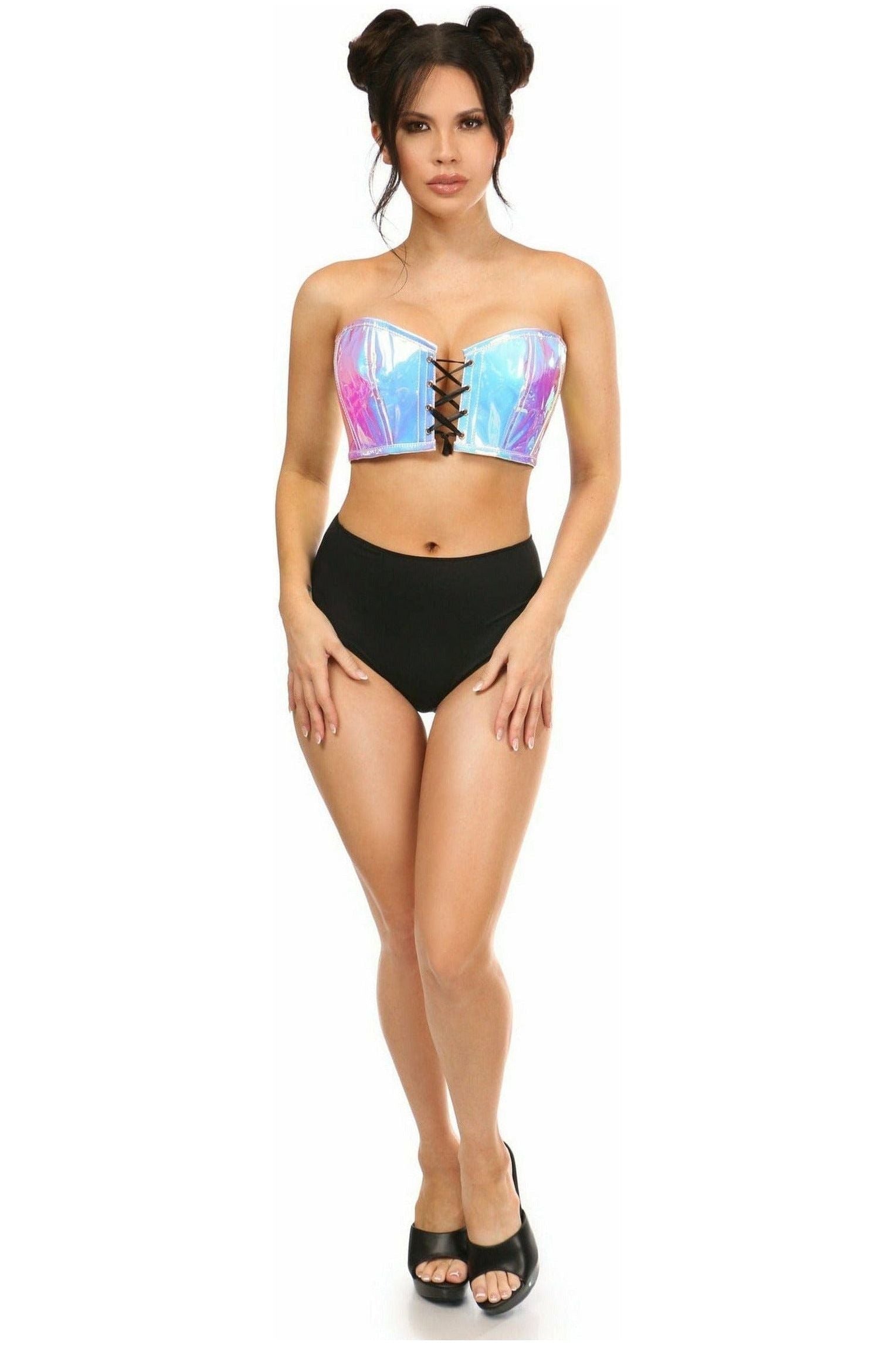 Lavish Blue/Purple Holo Lace - Up Bustier Top - Daisy Corsets
