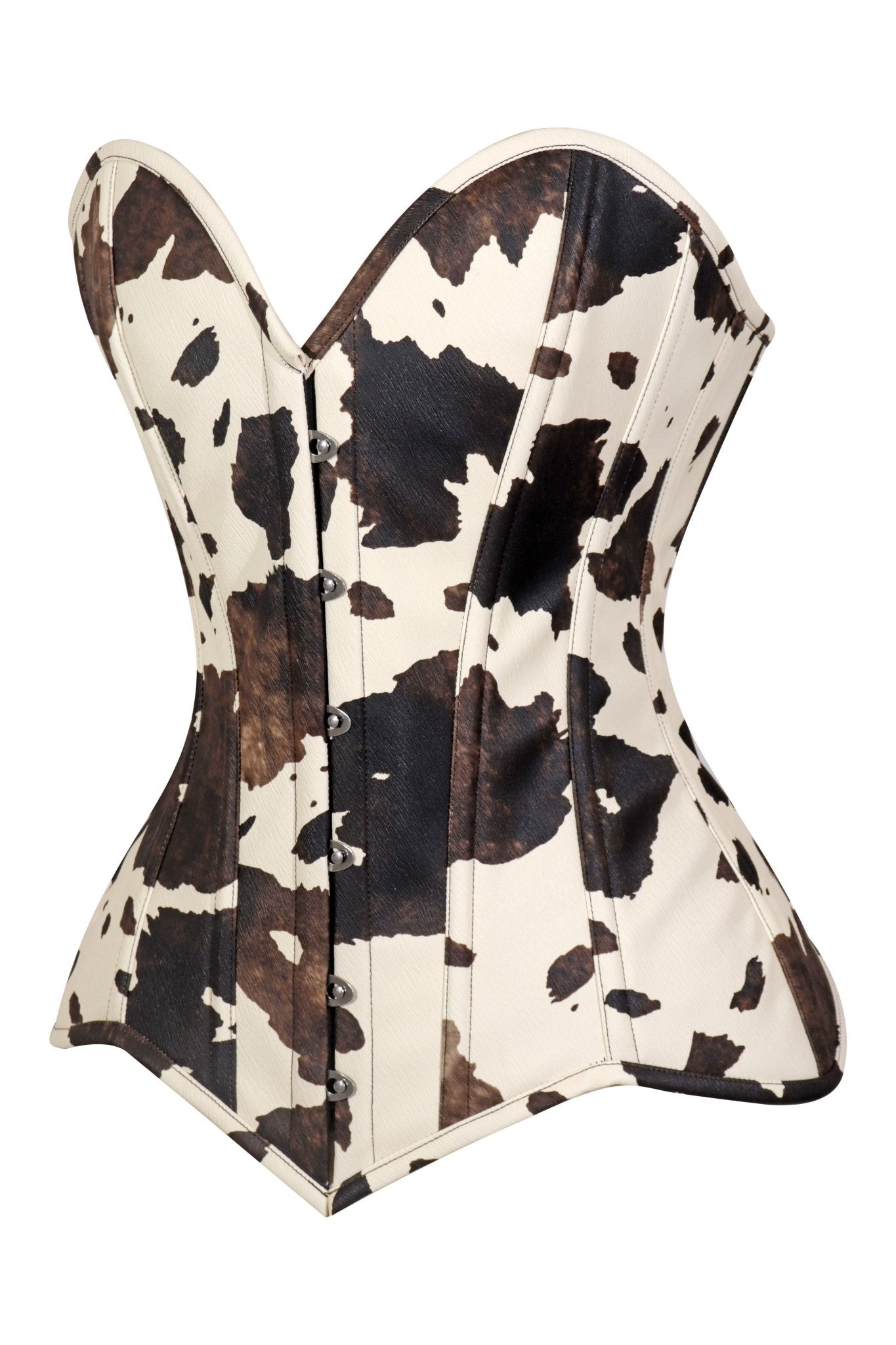 Lavish Brown/Cream Cow Print Faux Leather Overbust Corset Top - Daisy Corsets