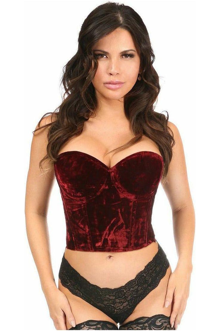 Lavish Dark Red Crushed Velvet Underwire Bustier - Daisy Corsets