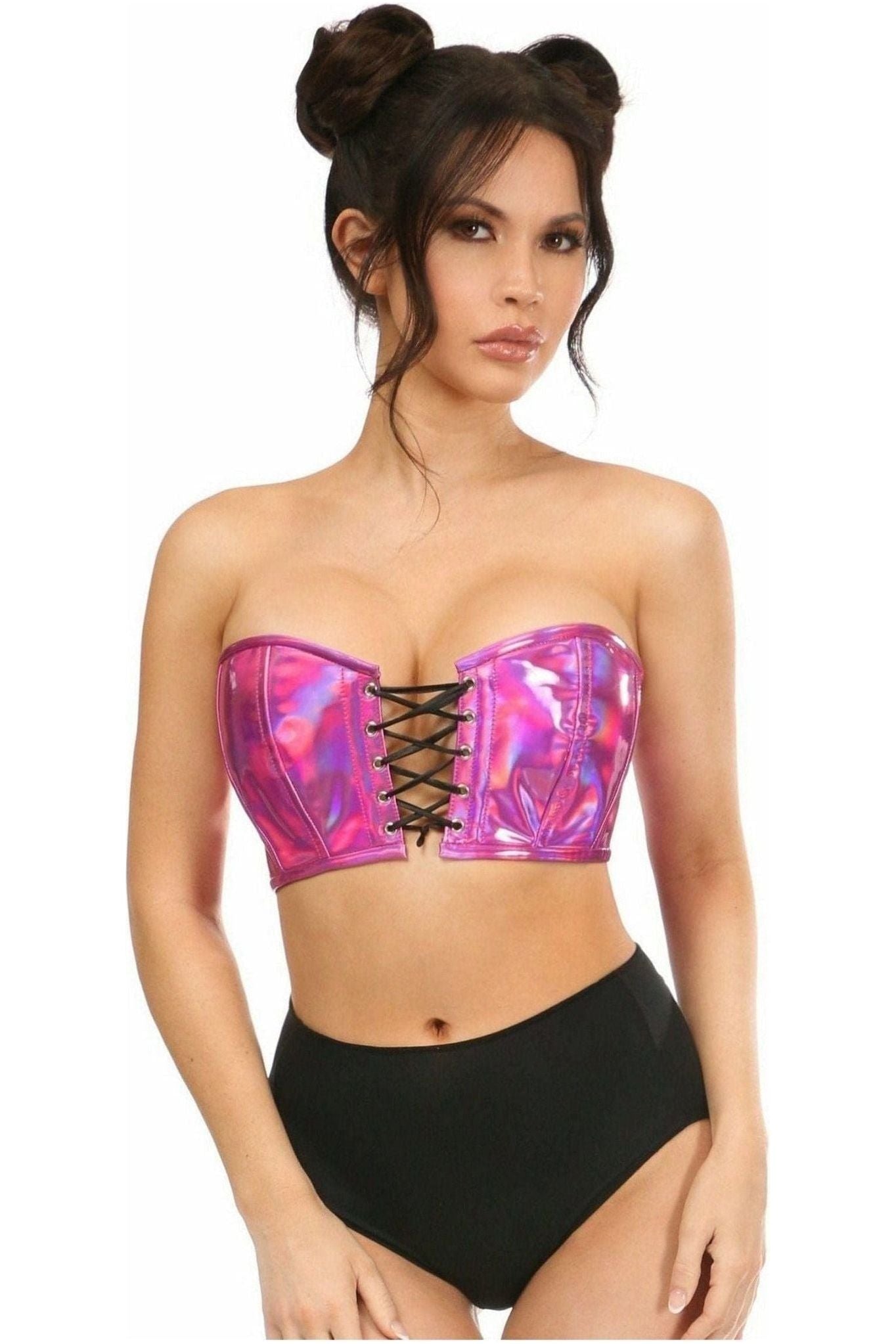 Lavish Fuchsia Holo Lace - Up Bustier Top - Daisy Corsets