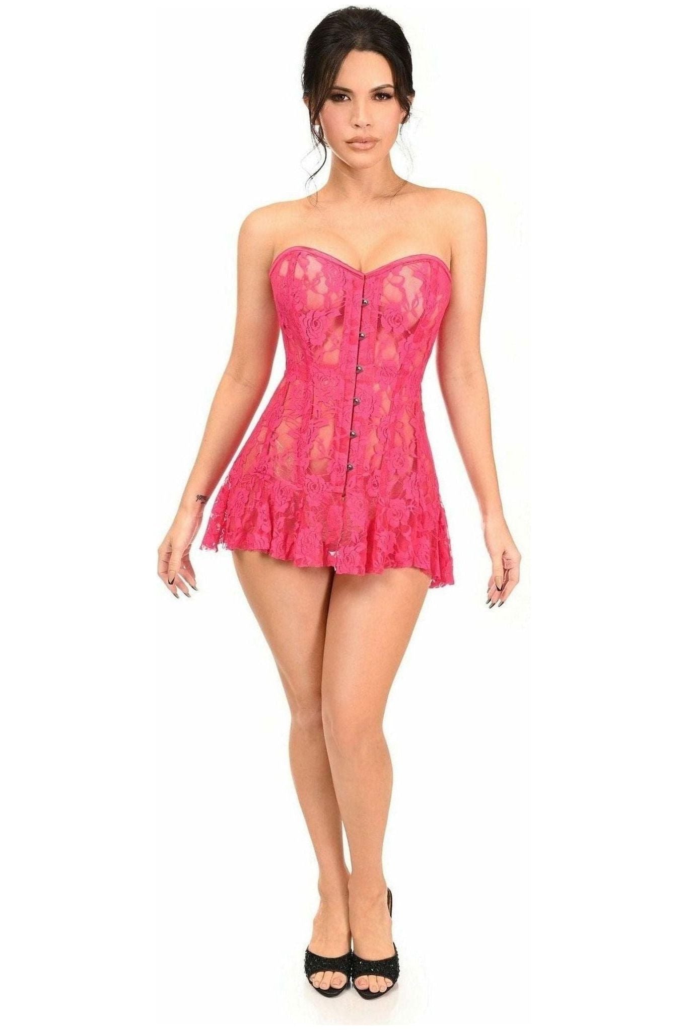 Lavish Fuchsia Sheer Lace Corset Dress - Daisy Corsets