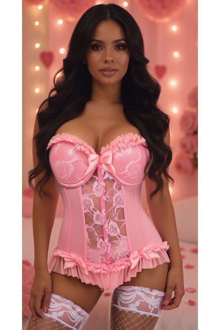 Lavish Lt Pink Lycra & Lace Hook & Eye Stretch Bustier Corset - Daisy Corsets