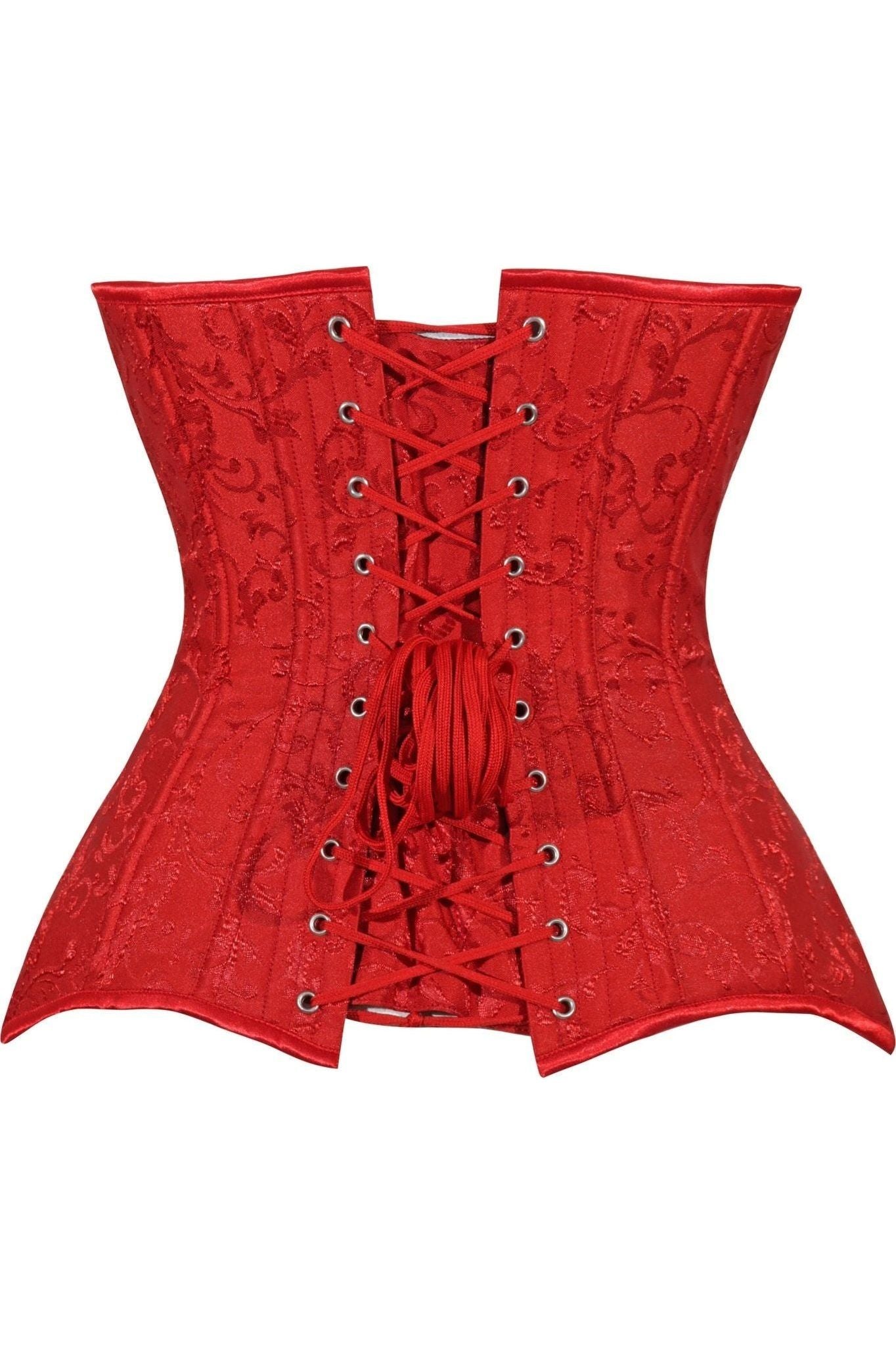 Lavish Red Brocade Overbust Corset W/Busk Closure - Daisy Corsets
