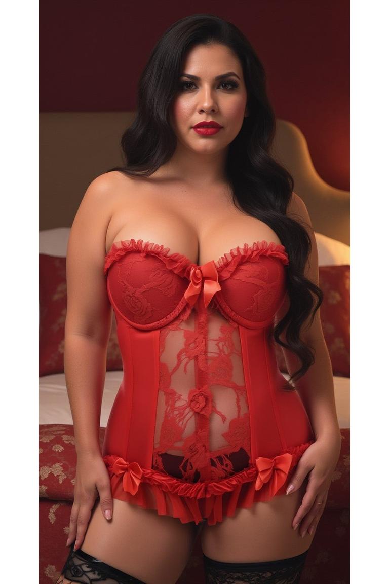 Lavish Red Lycra & Lace Hook & Eye Stretch Bustier Corset - Daisy Corsets
