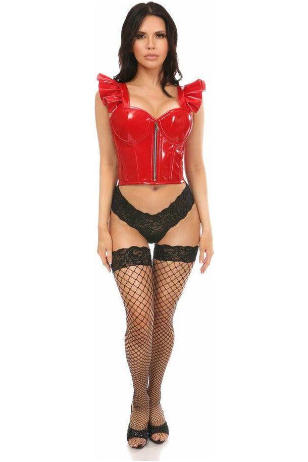 Lavish Red Patent Bustier Top w/Ruffle Sleeves - Daisy Corsets
