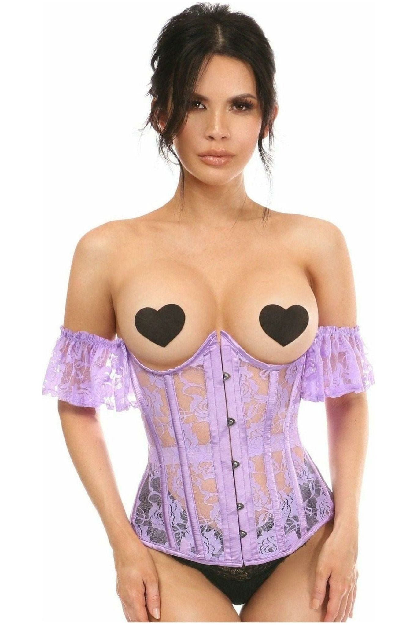 Lavish Sheer Lavender Lace Underbust Underwire Corset w/Ruffle Sleeve - Daisy Corsets