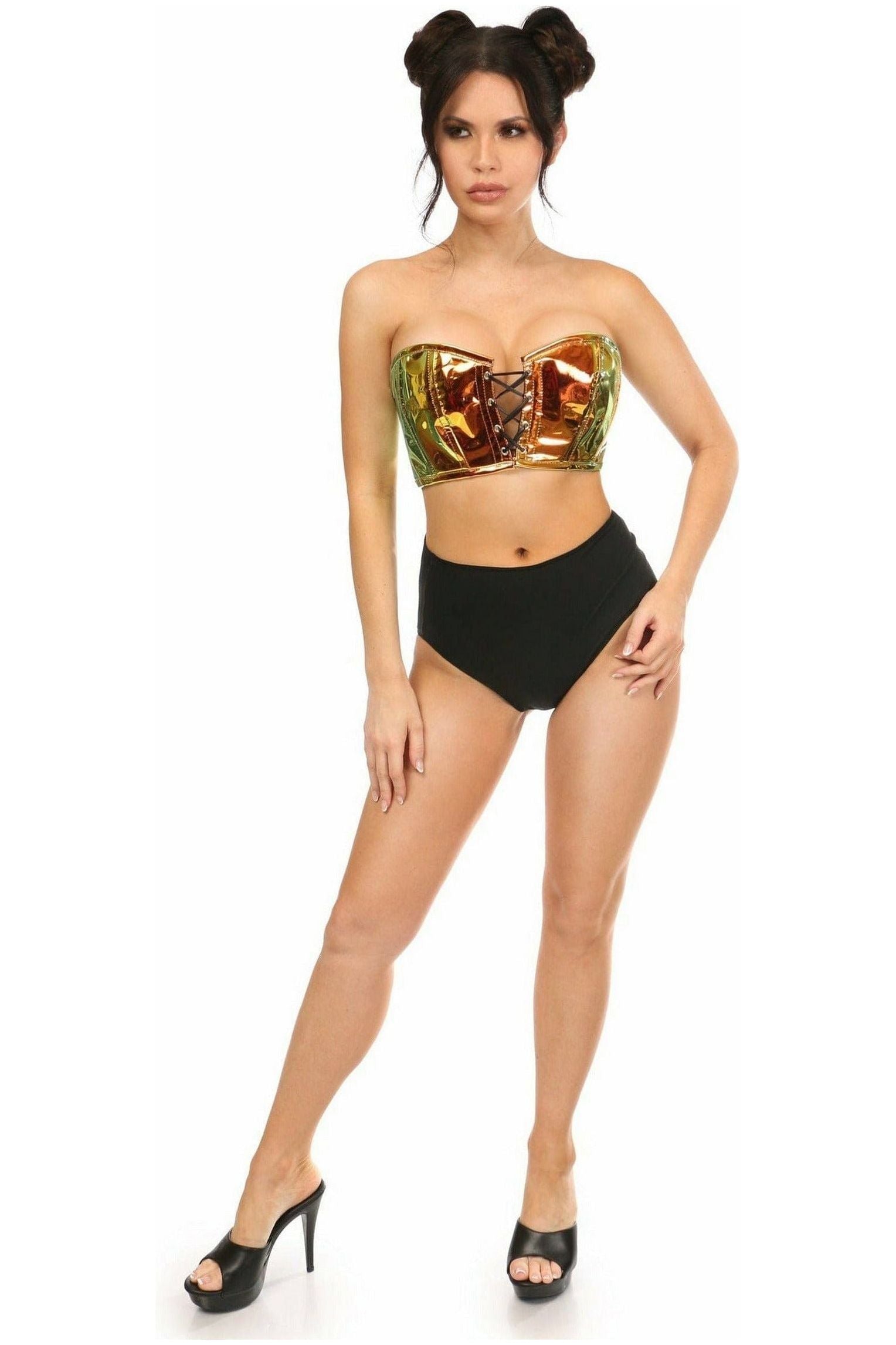 Lavish Sunset Holo Lace - Up Short Bustier Top - Daisy Corsets