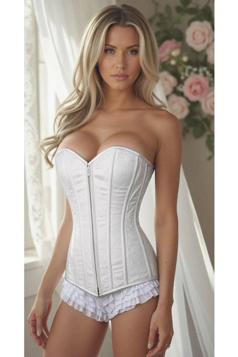 Daisy White Lace Overbust Corset w/Zipper LV-69