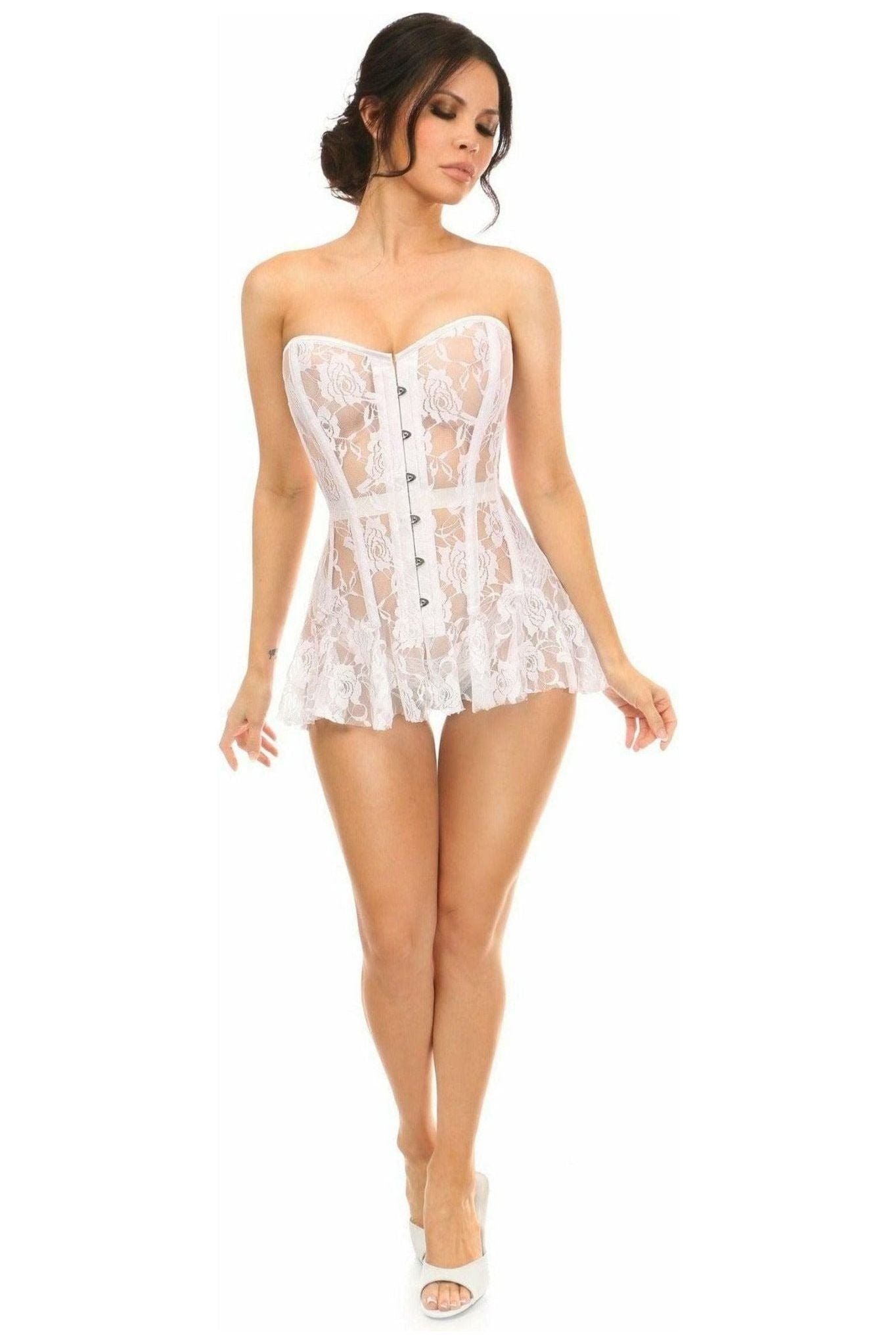 Lavish White Sheer Lace Corset Dress - Daisy Corsets