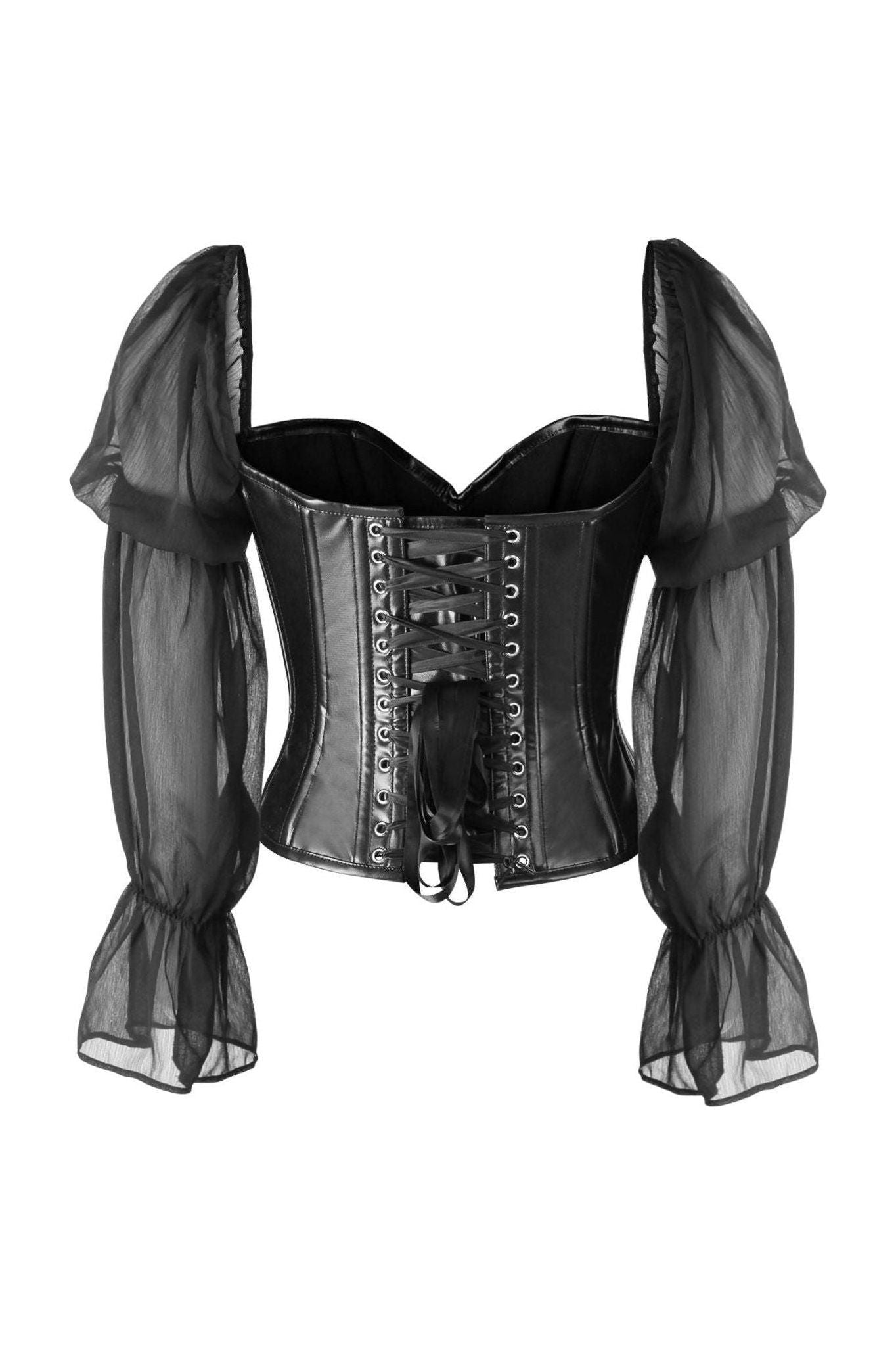 Top Drawer Black Faux Leather Steel Boned Corset w/Sleeves - Daisy Corsets