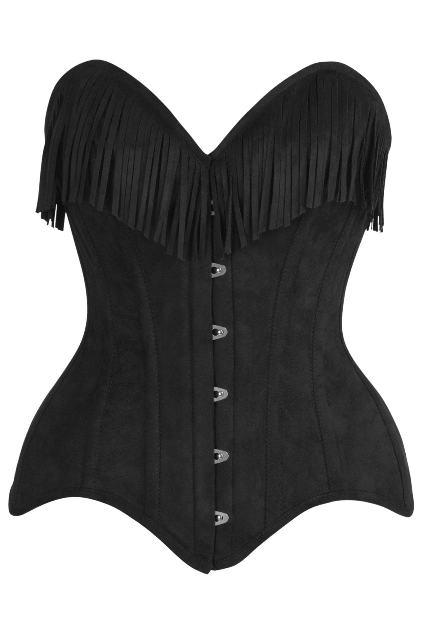 Top Drawer Black Suede Steel Boned Overbust Corset w/Fringe - Daisy Corsets