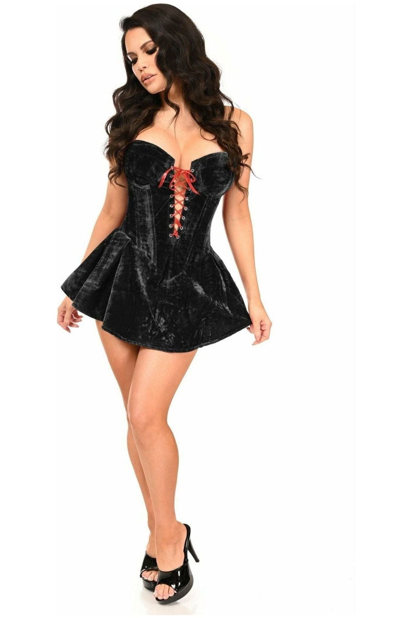 Top Drawer Black Velvet Steel Boned Corset Dress - Daisy Corsets