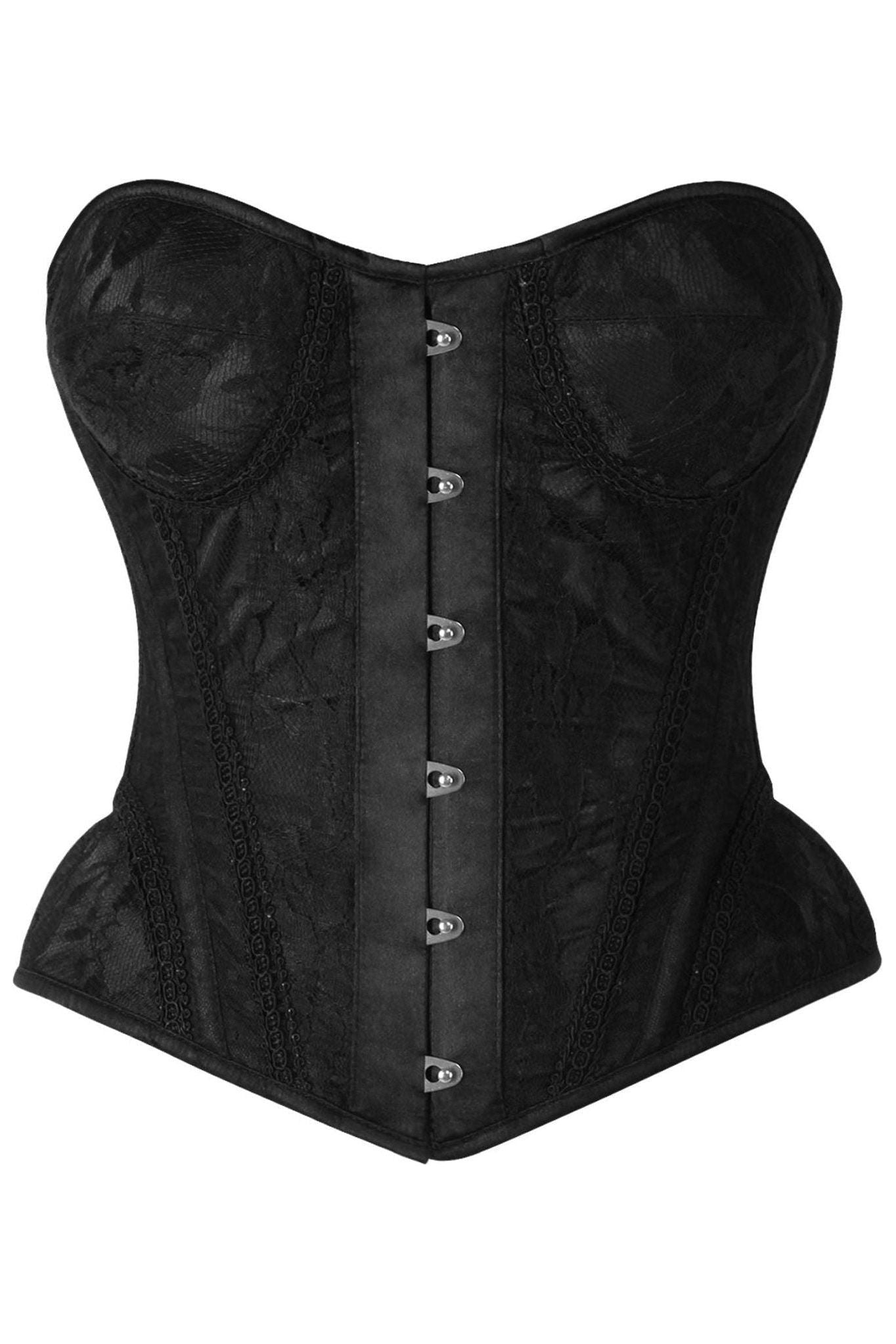 Top Drawer Black w/Black Lace Steel Boned Underwire Bustier Corset - Daisy Corsets