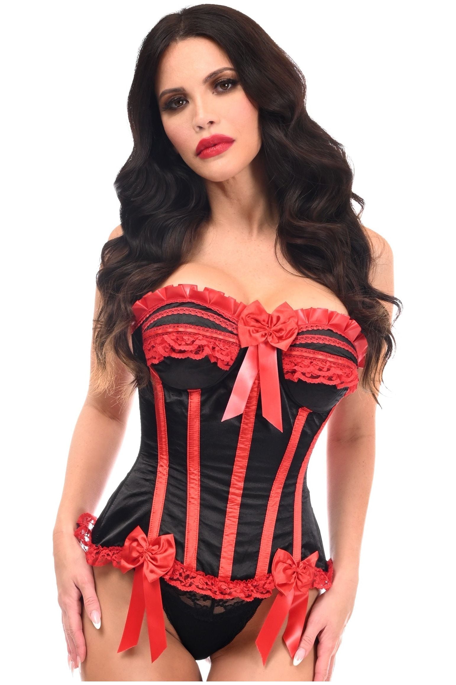 Top Drawer Black/Red Steel Boned Burlesque Corset - Daisy Corsets
