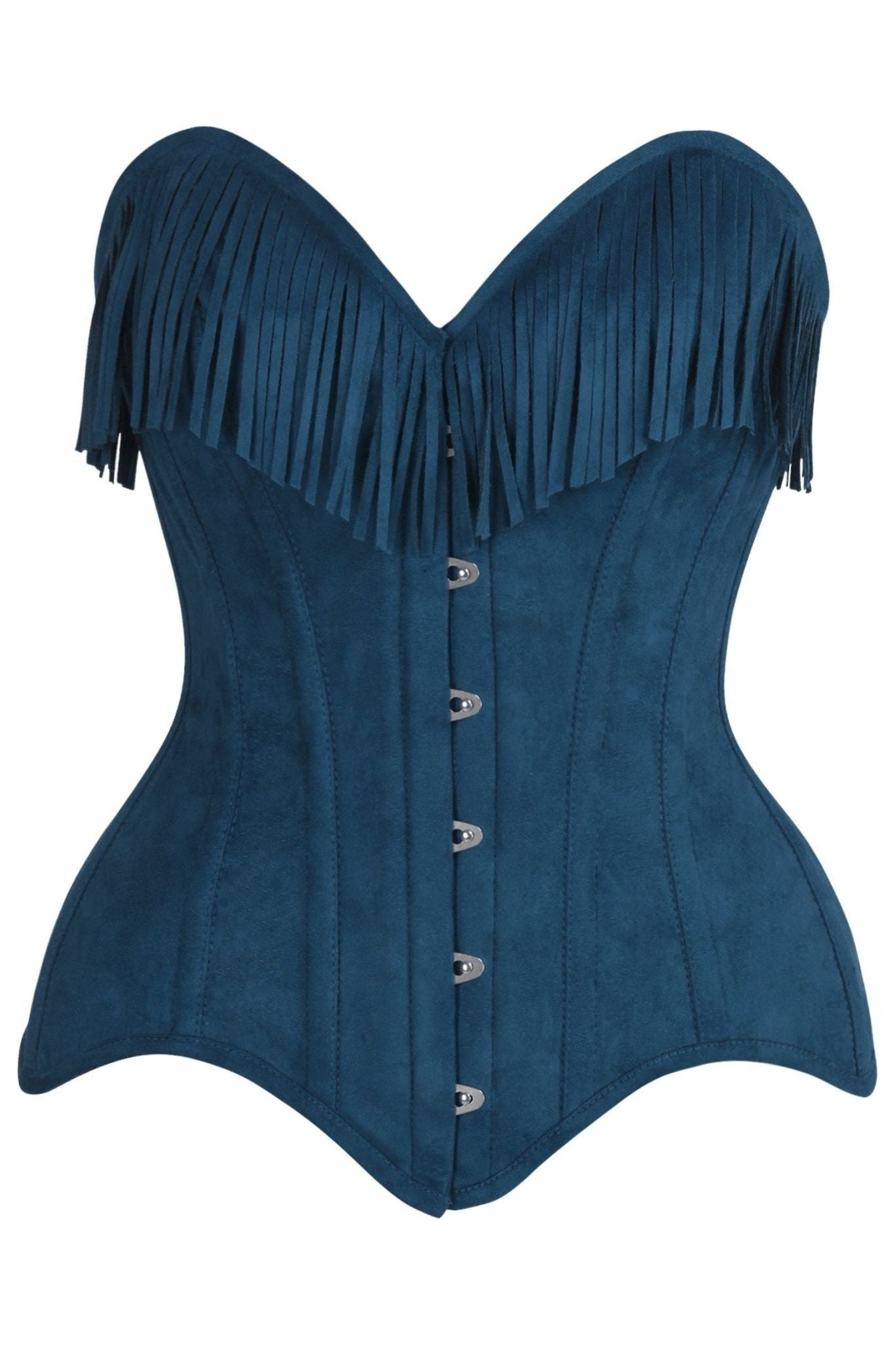 Top Drawer Blue Suede Steel Boned Overbust Corset w/Fringe - Daisy Corsets