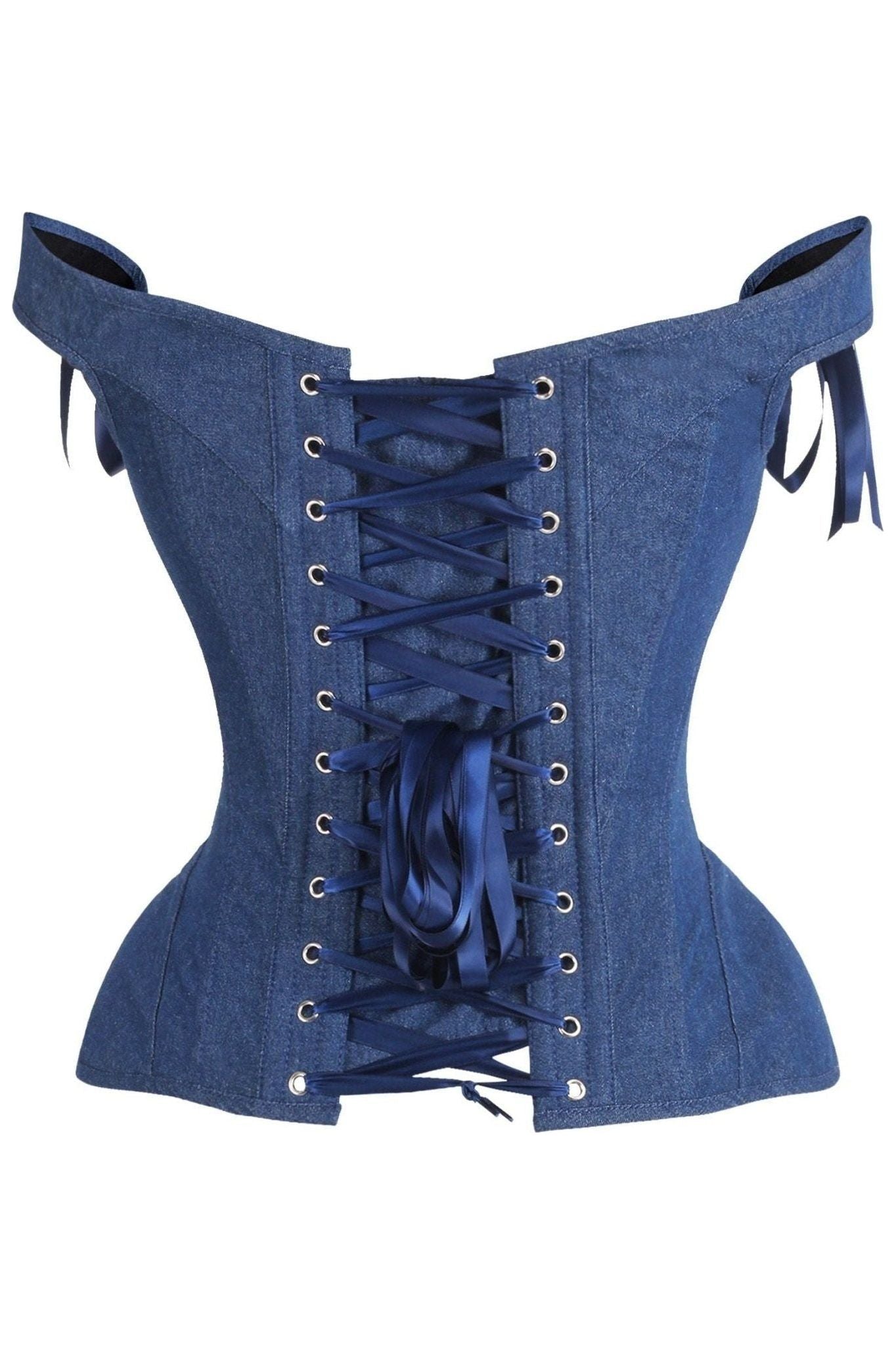 Top Drawer Dark Blue Denim Steel Boned Corset w/Straps - Daisy Corsets