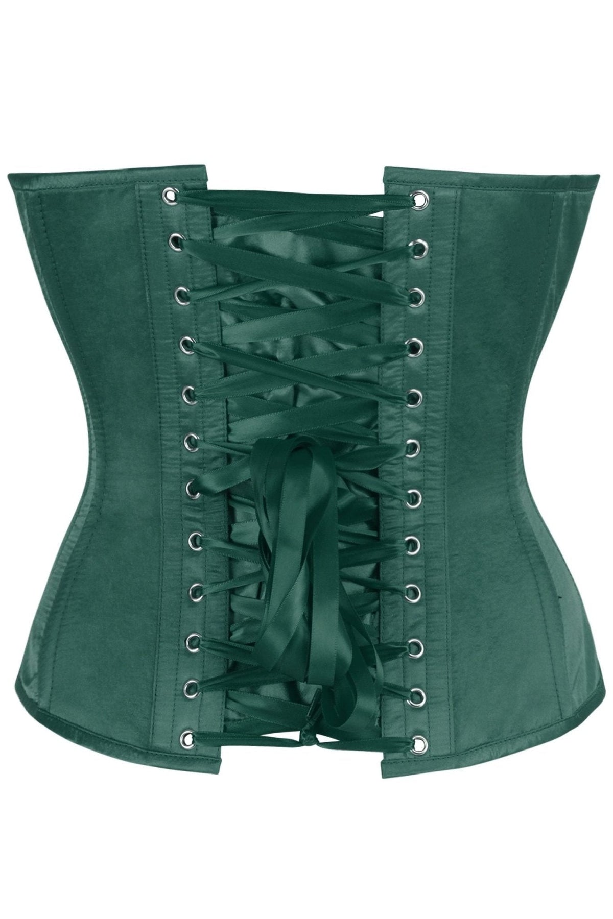 Top Drawer Dark Green Satin Steel Boned Overbust Corset w/Side Zipper - Daisy Corsets