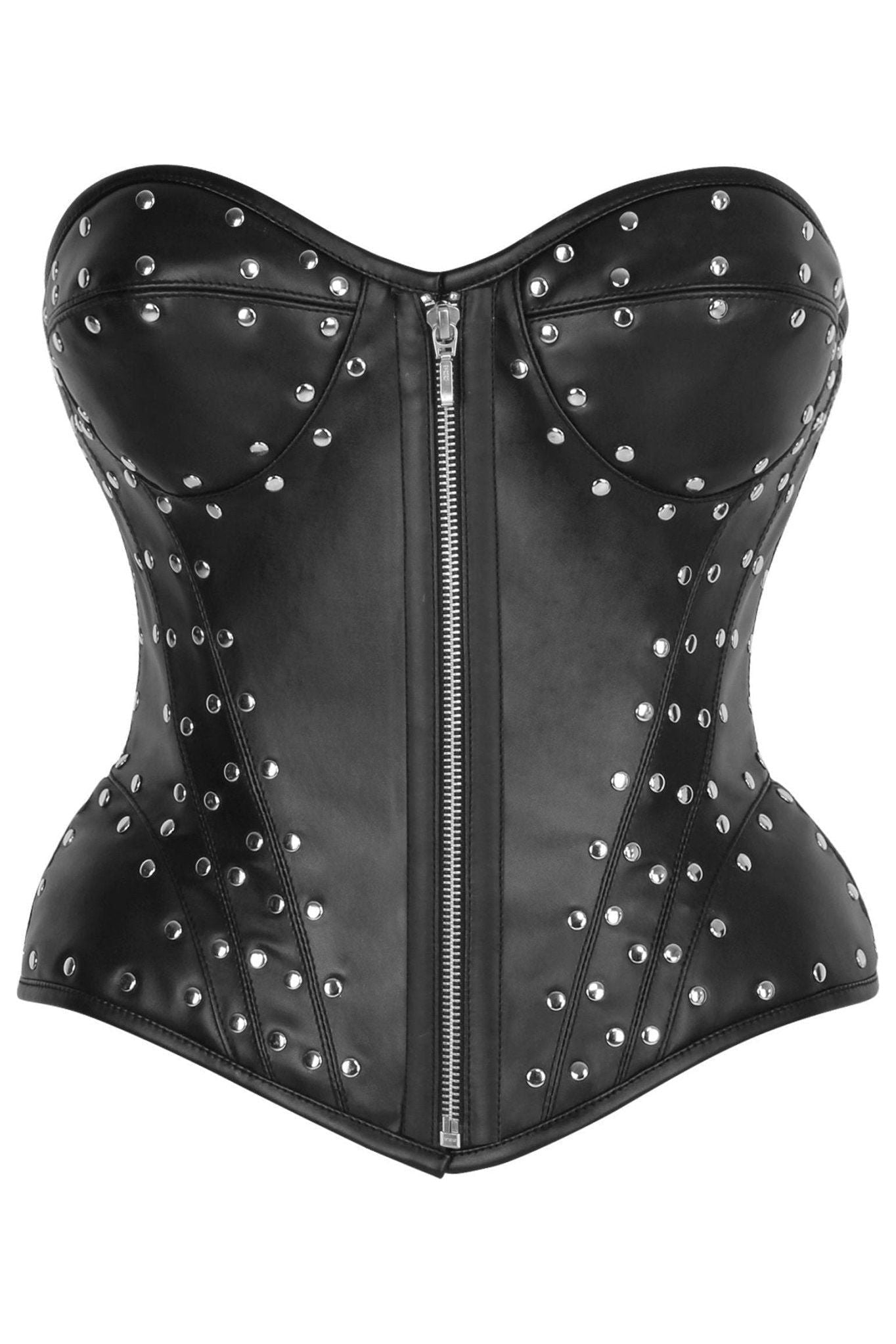 Top Drawer Faux Leather w/Rivets Steel Boned Underwire Bustier Corset Top - Daisy Corsets