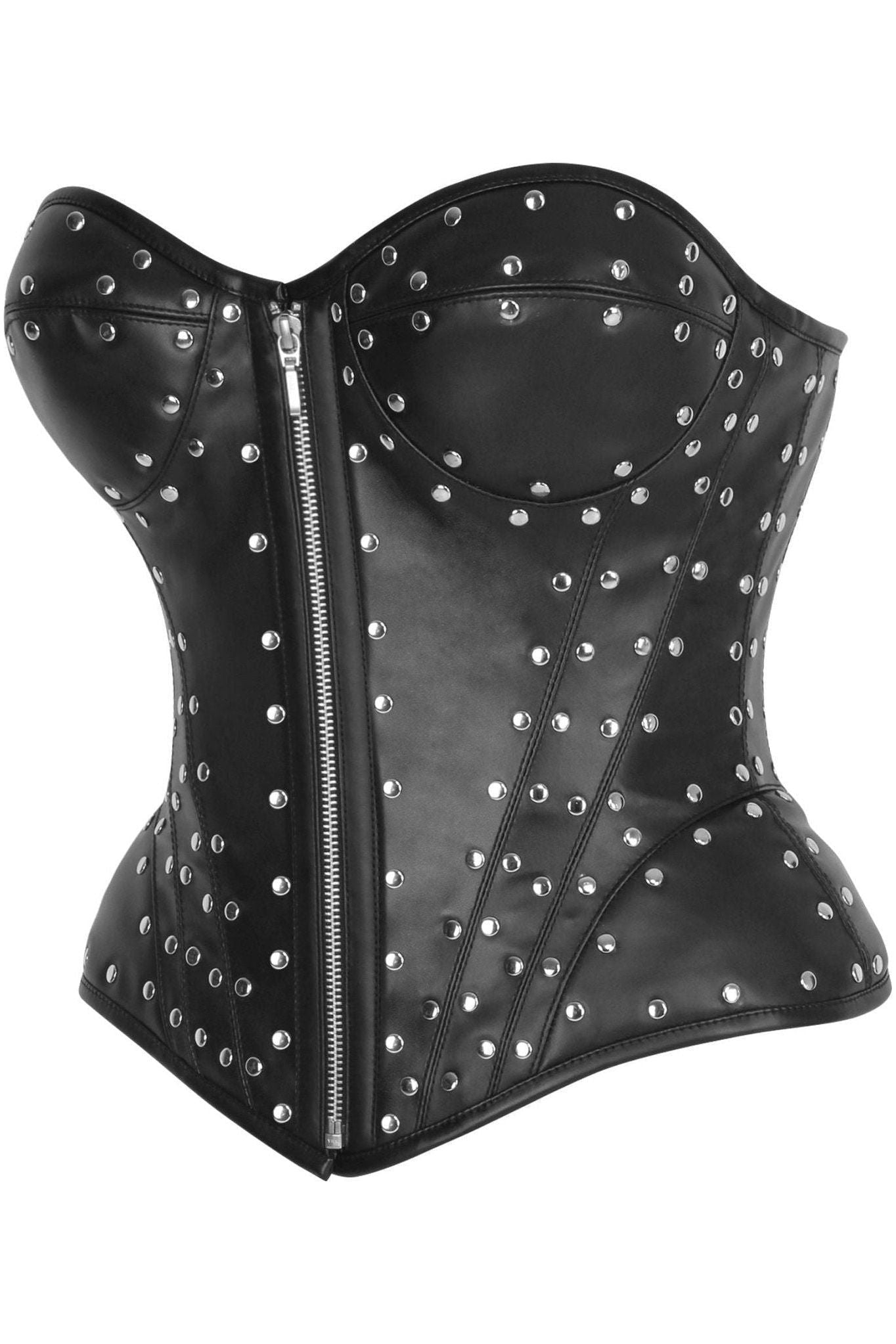 Top Drawer Faux Leather w/Rivets Steel Boned Underwire Bustier Corset Top - Daisy Corsets