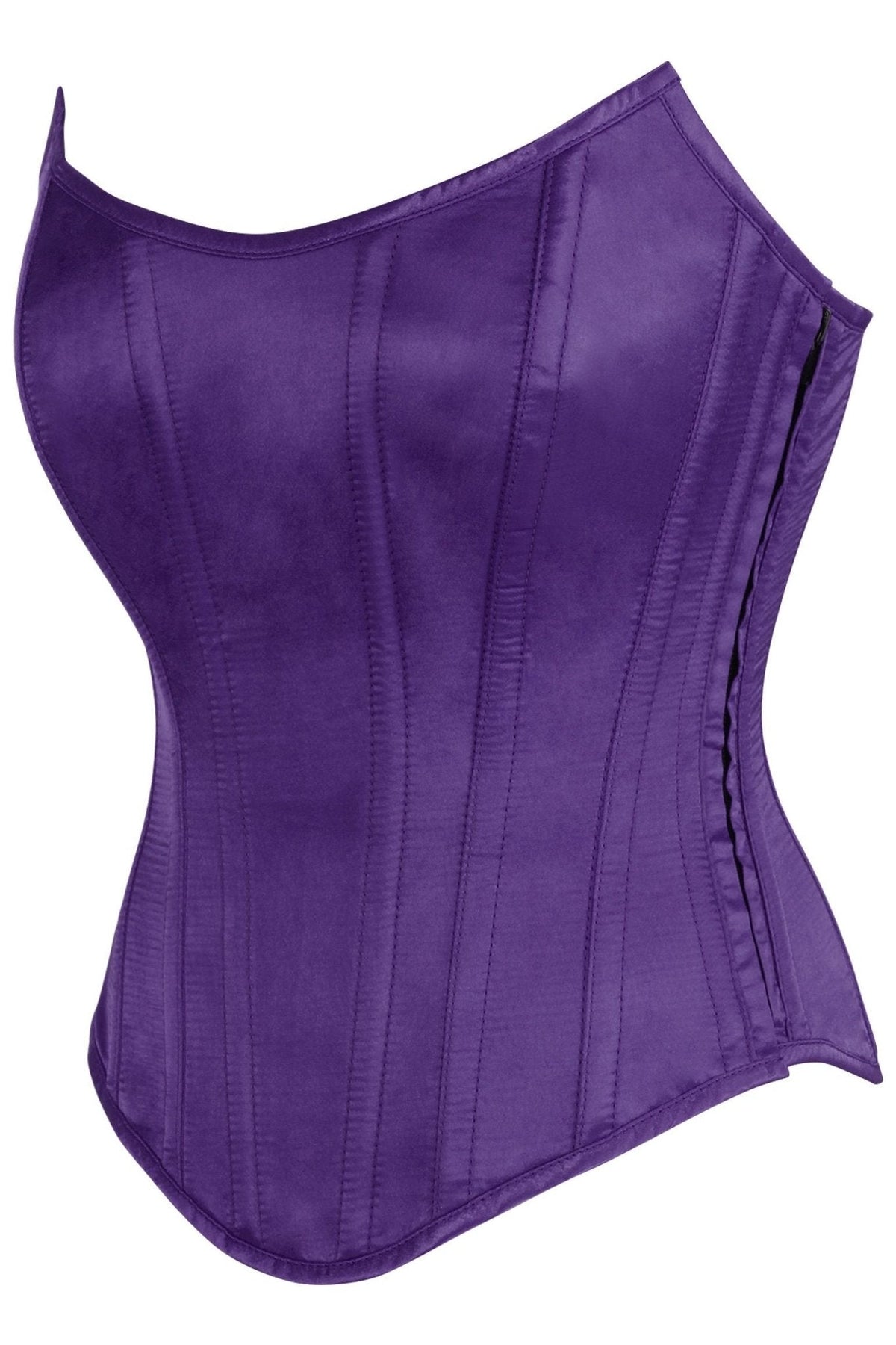 Top Drawer Plum Satin Steel Boned Overbust Corset w/Side Zipper - Daisy Corsets
