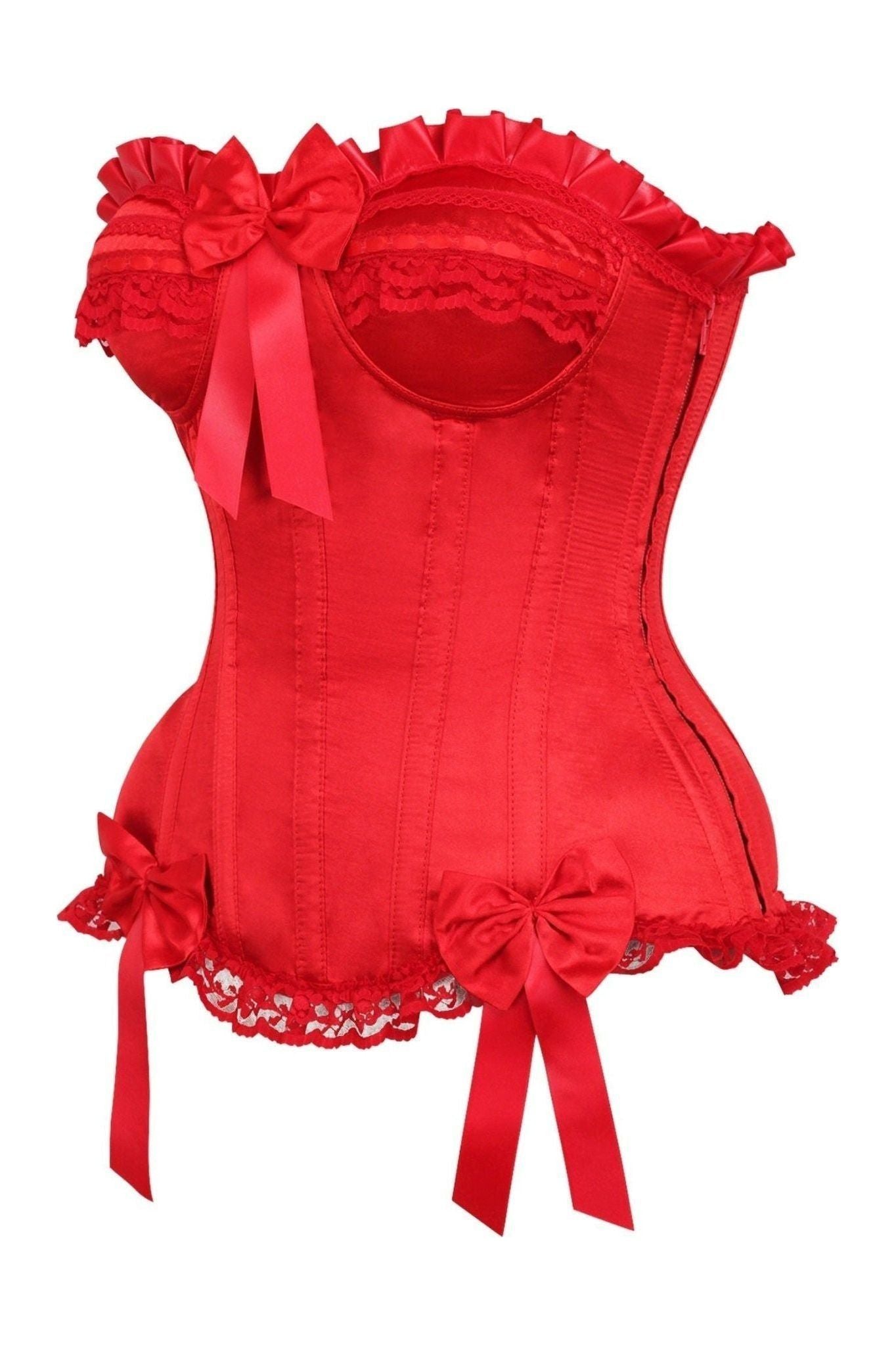 Top Drawer Red Satin Steel Boned Burlesque Corset - Daisy Corsets