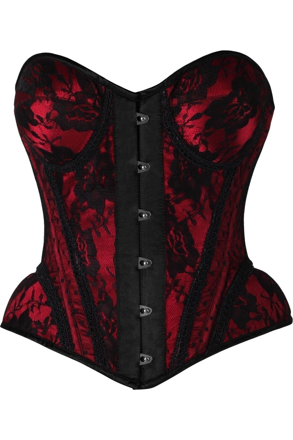 Top Drawer Red w/Black Lace Steel Boned Underwire Bustier Corset - Daisy Corsets
