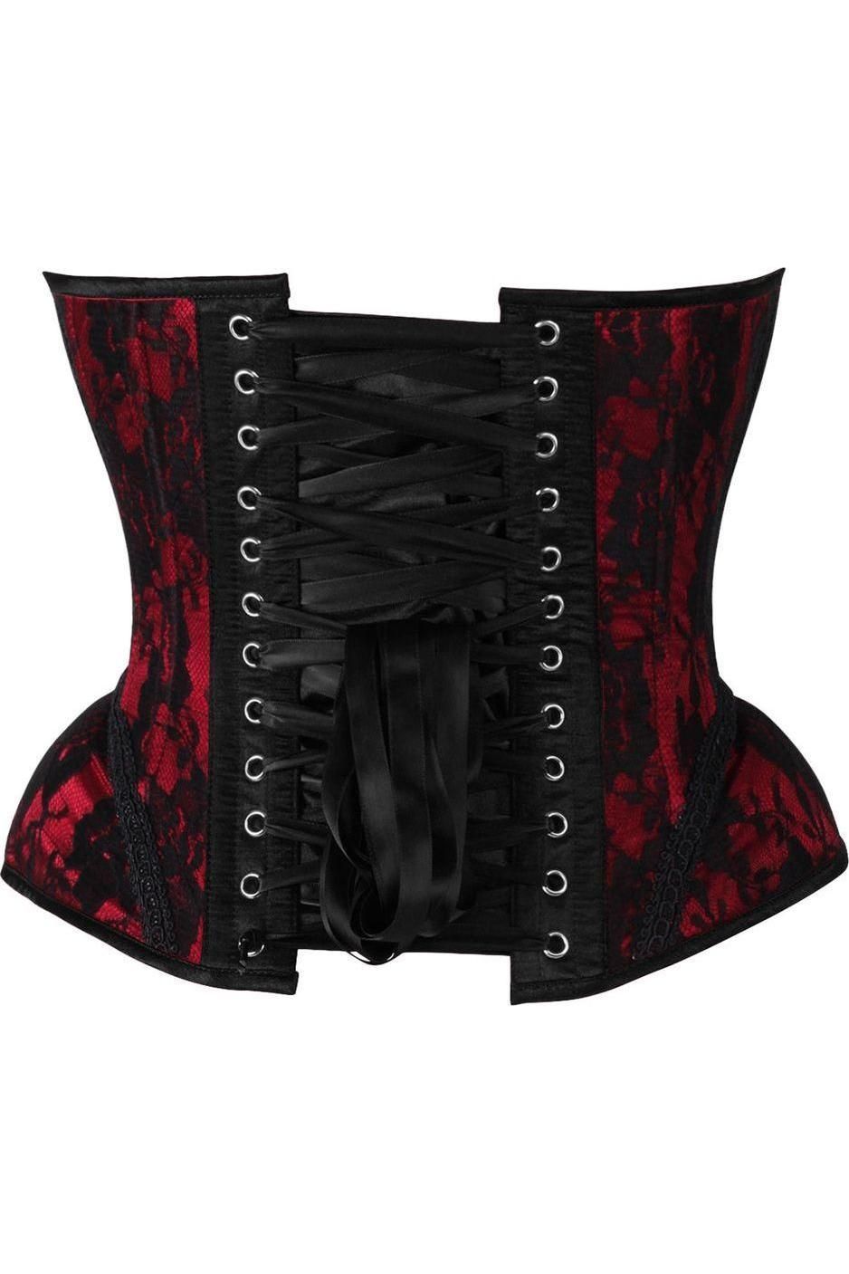 Top Drawer Red w/Black Lace Steel Boned Underwire Bustier Corset - Daisy Corsets