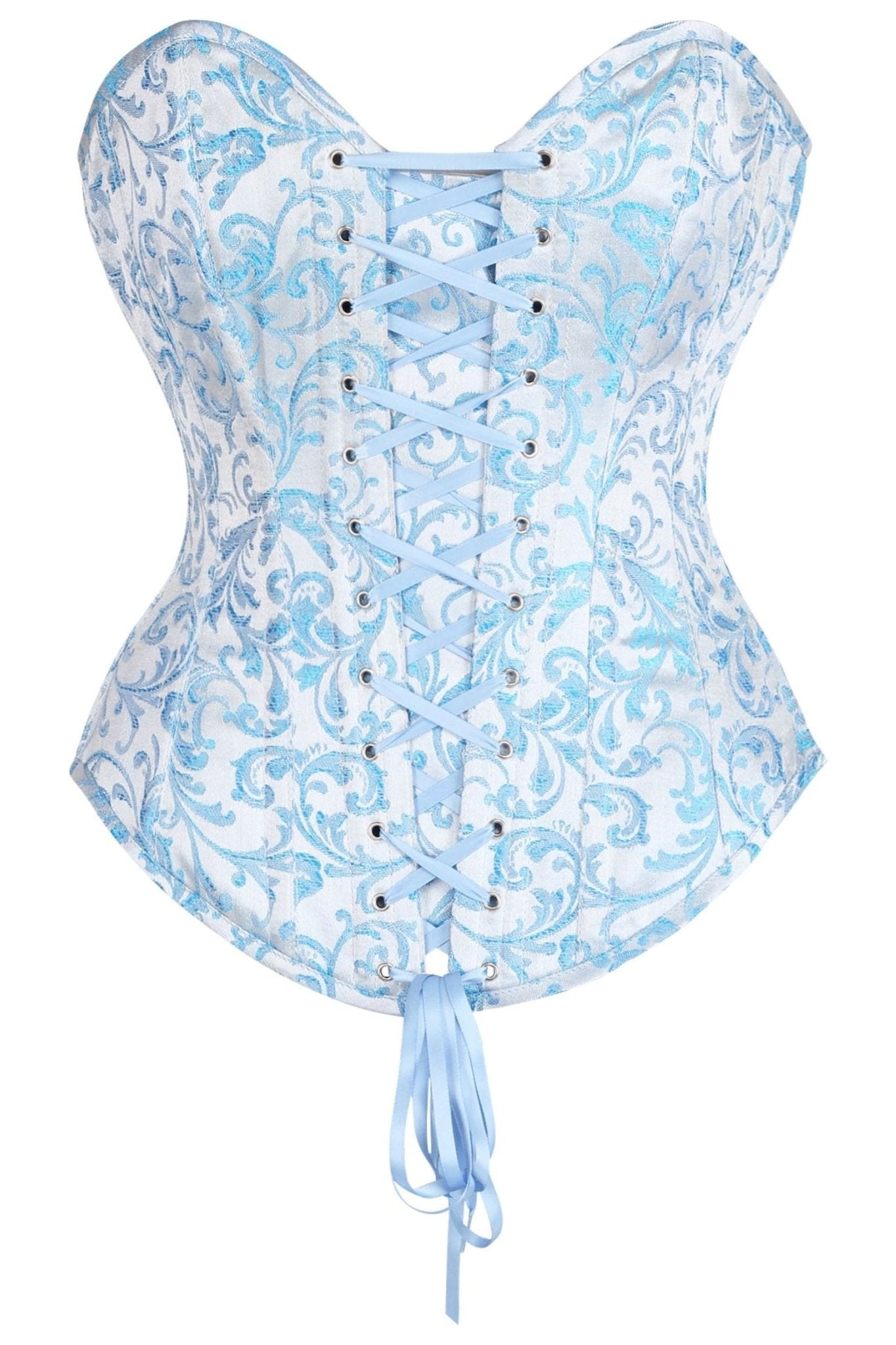 Top Drawer Steel Boned Blue Brocade Overbust Lace - Up Corset Top - Daisy Corsets