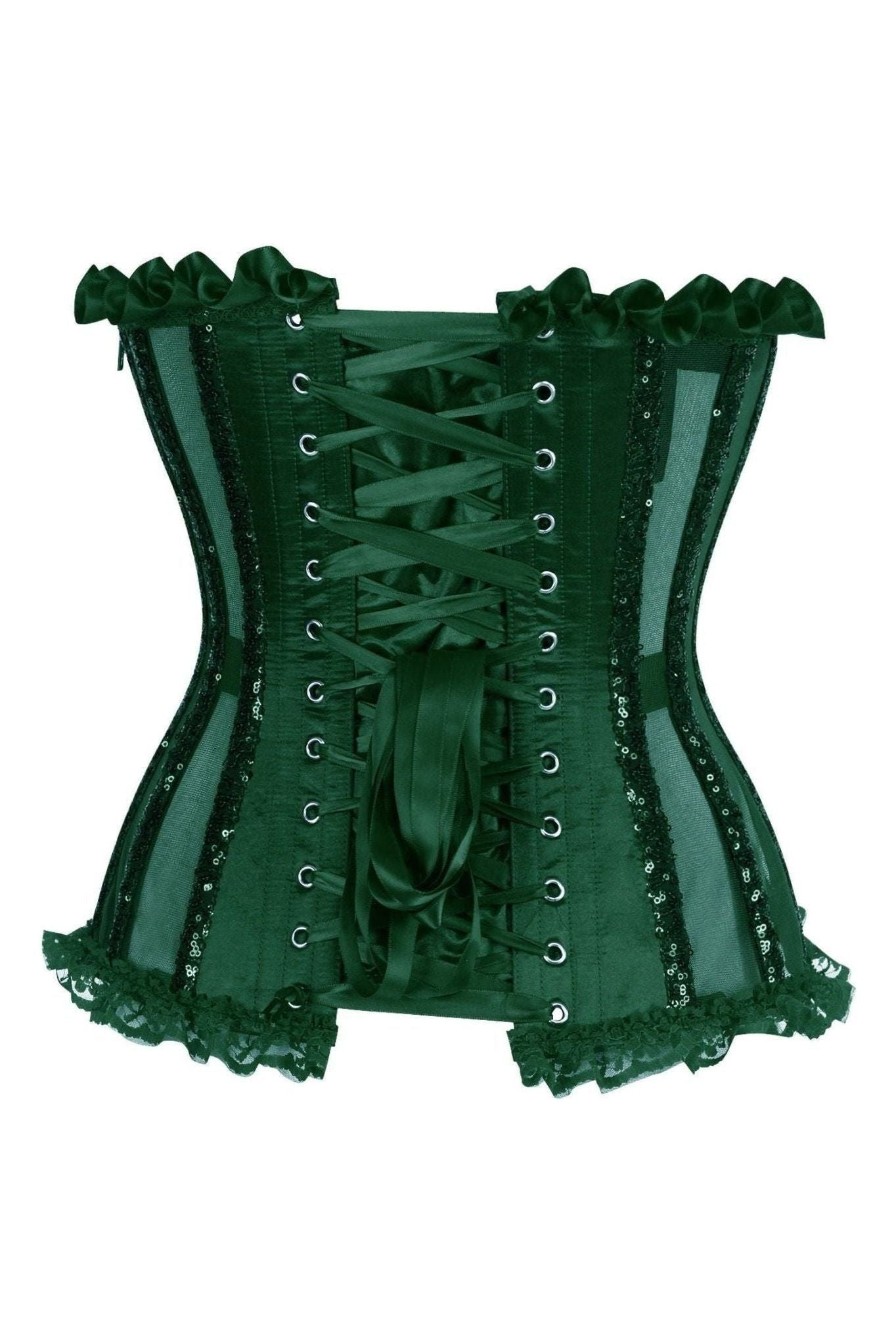 Top Drawer Steel Boned Dark Green Sequin Underwire Bustier Corset - Daisy Corsets