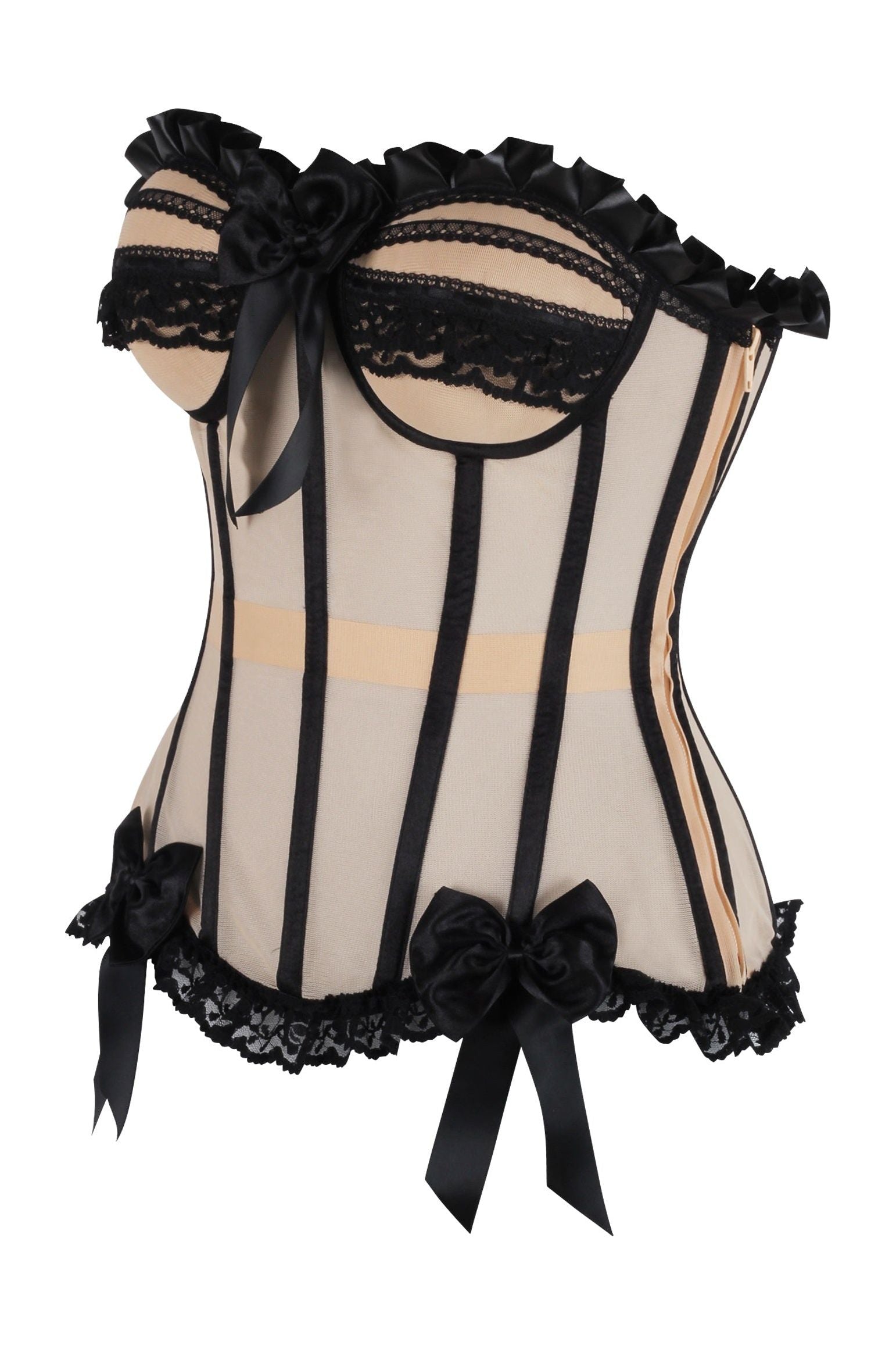 Top Drawer Steel Boned Nude & Black Mesh Underwire Bustier Corset - Daisy Corsets