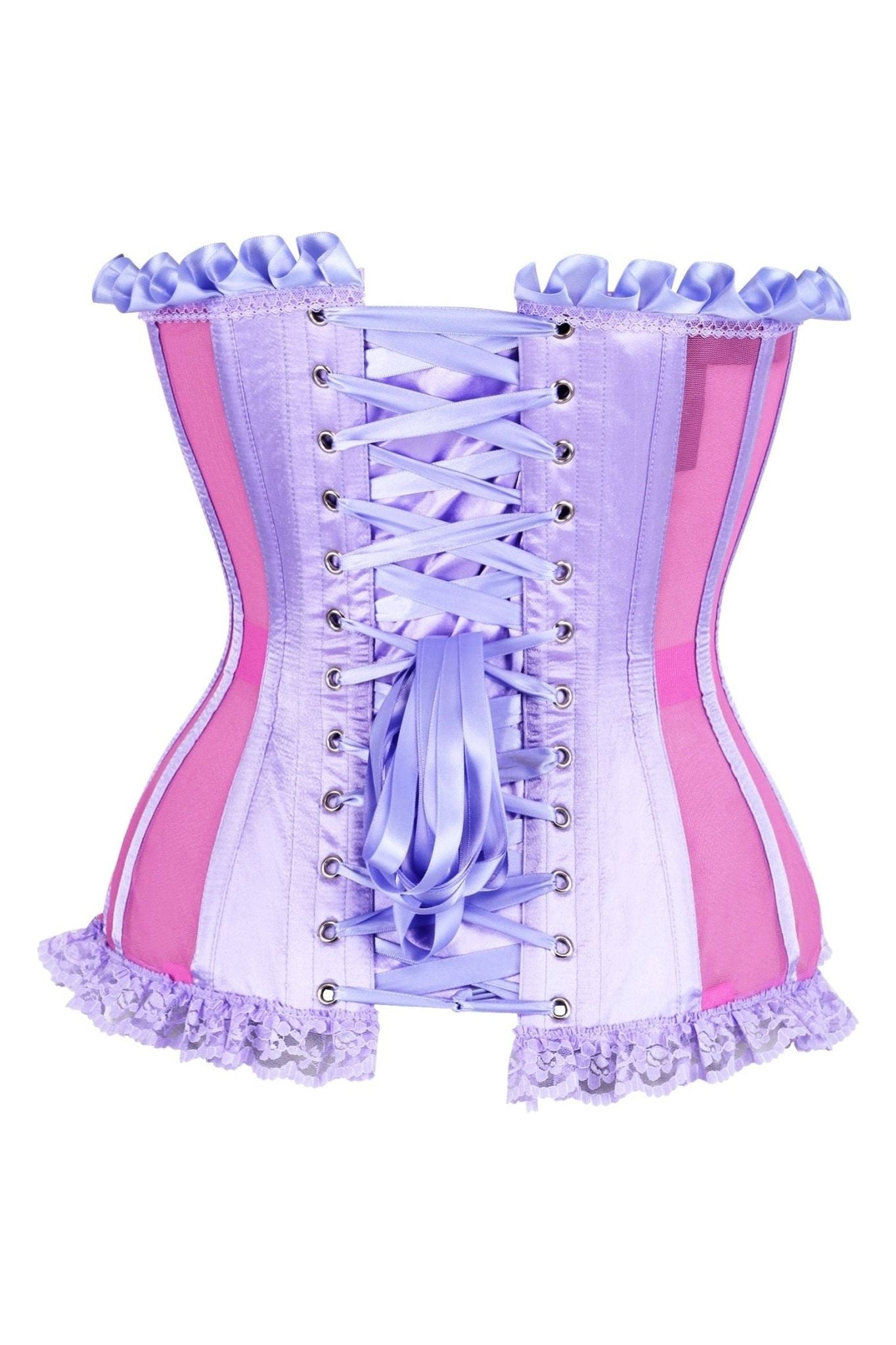 Top Drawer Steel Boned Pink/Purple Mesh Underwire Bustier Corset - Daisy Corsets