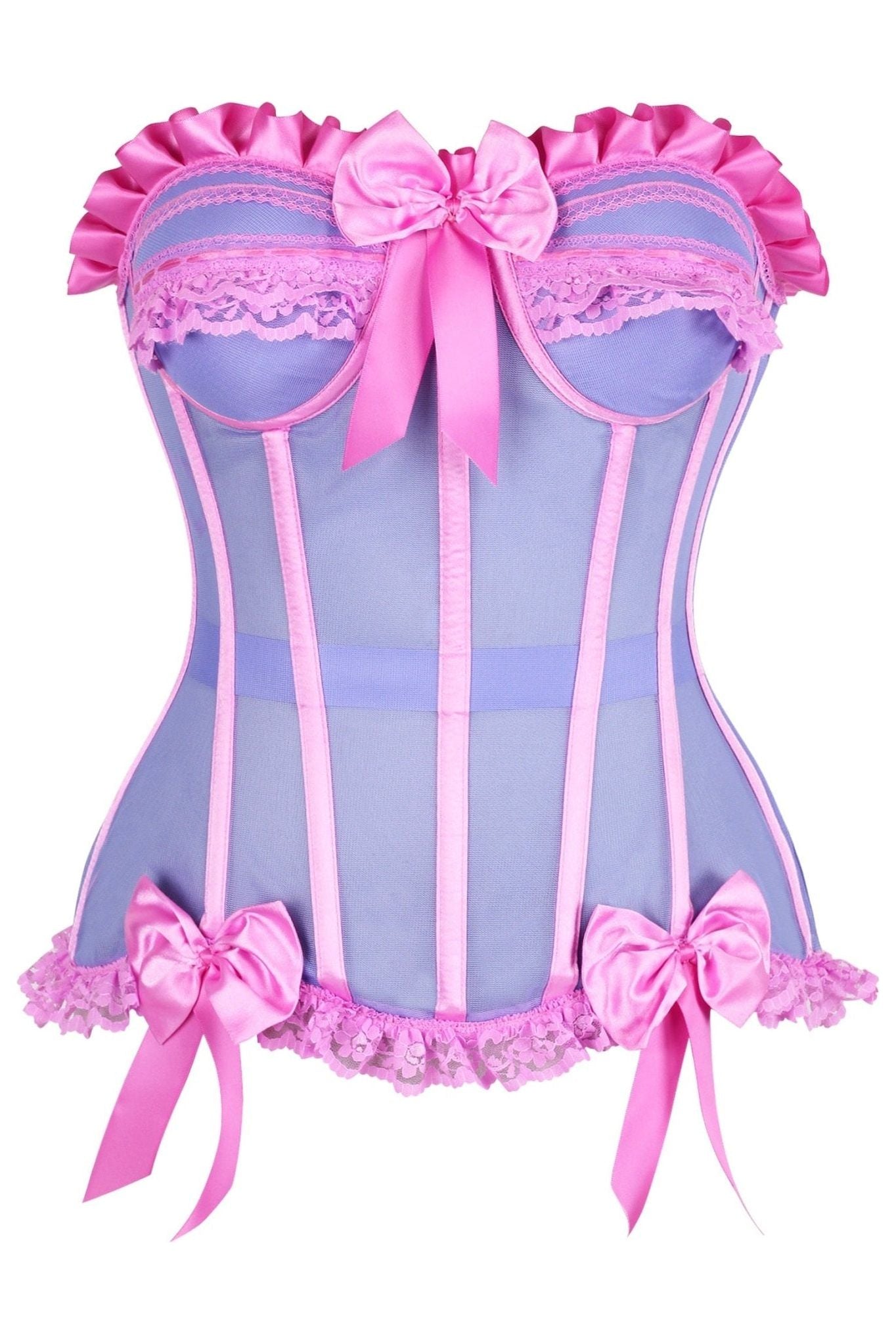 Top Drawer Steel Boned Purple/Pink Mesh Underwire Bustier Corset - Daisy Corsets