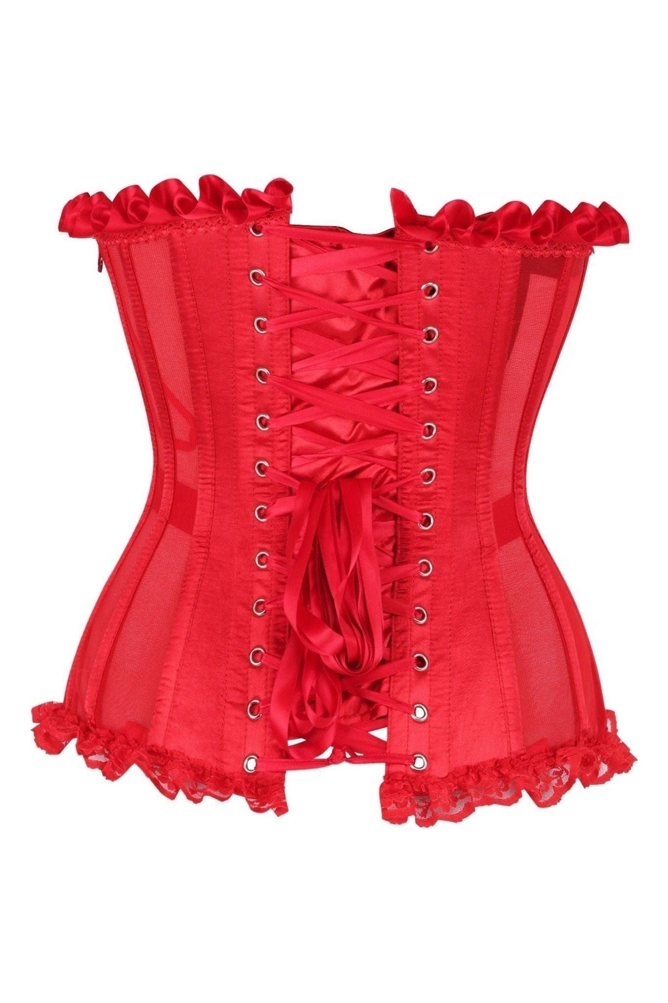Top Drawer Steel Boned Red Mesh Underwire Bustier Corset - Daisy Corsets
