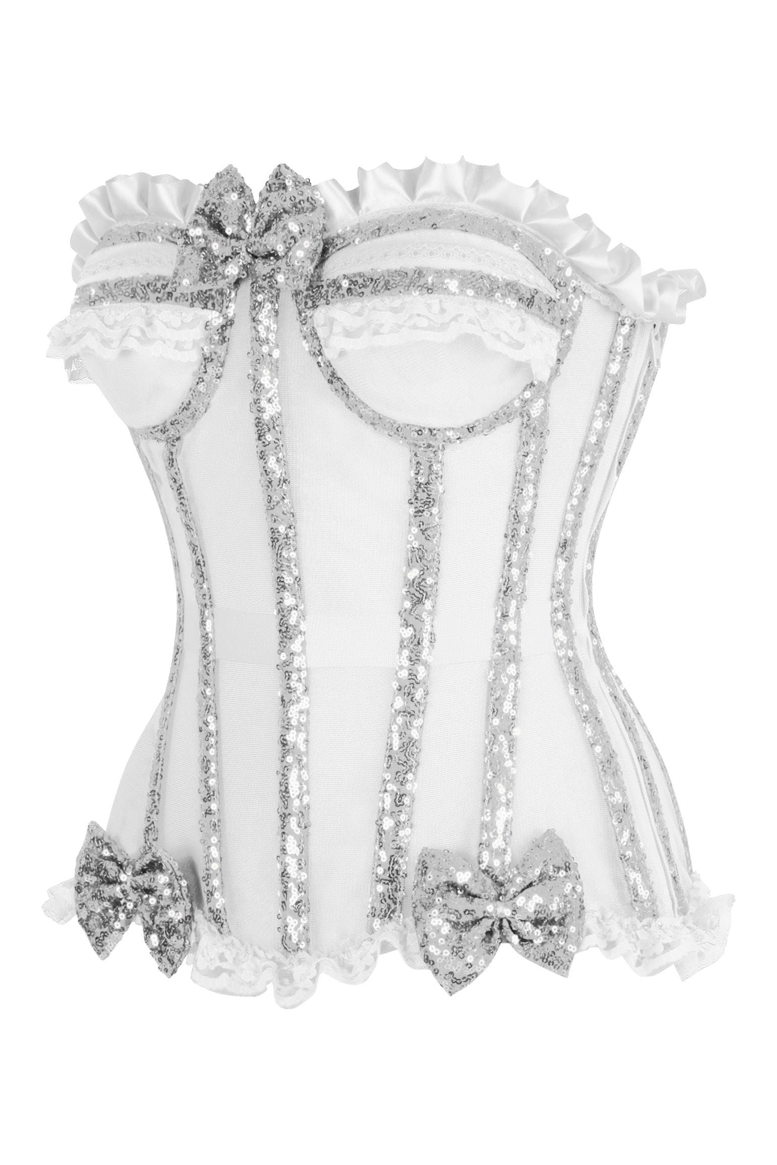 Top Drawer Steel Boned Silver Sequin Underwire Bustier Corset - Daisy Corsets