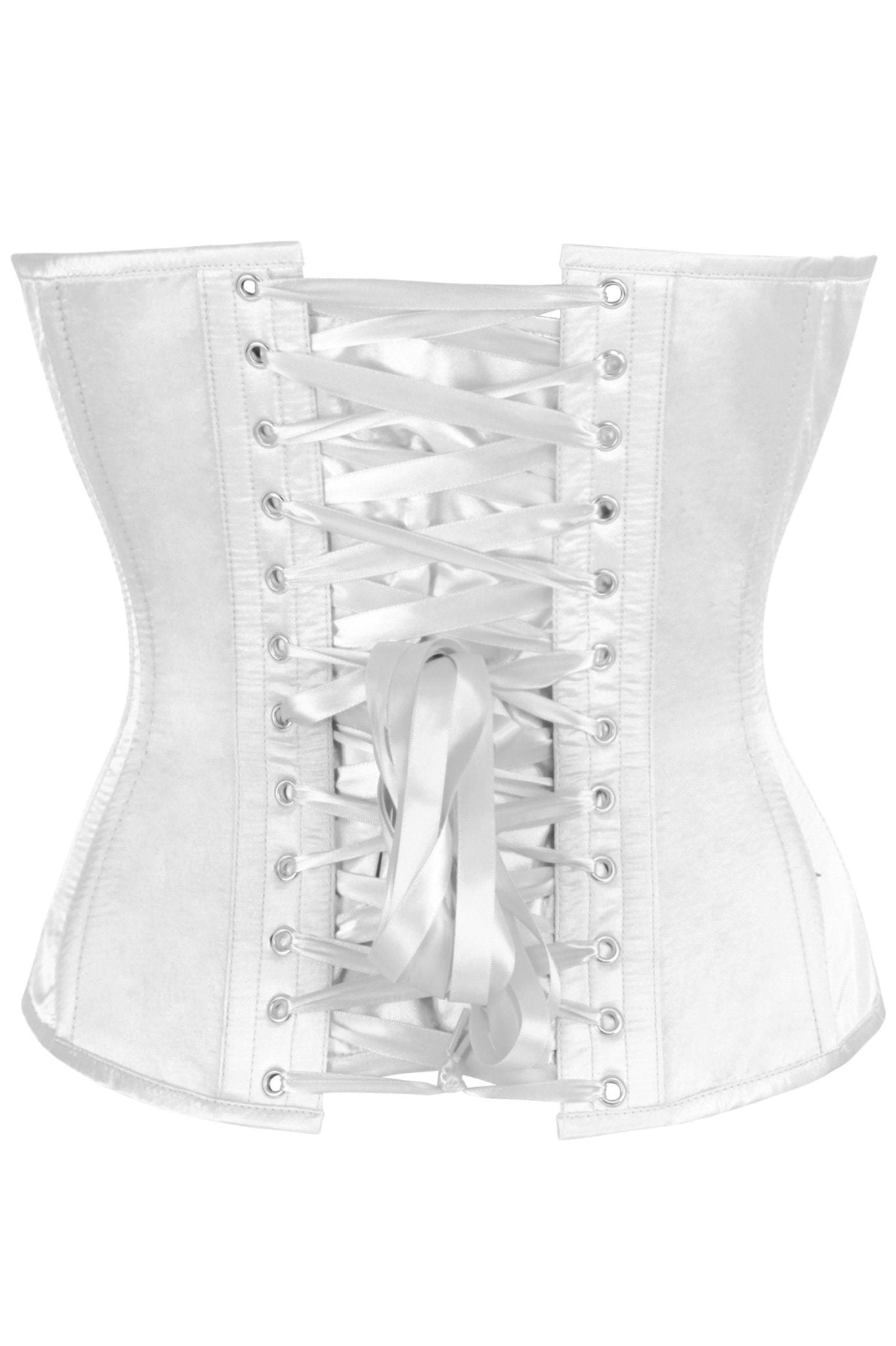 Top Drawer White Satin Steel Boned Overbust Corset w/Side Zipper - Daisy Corsets