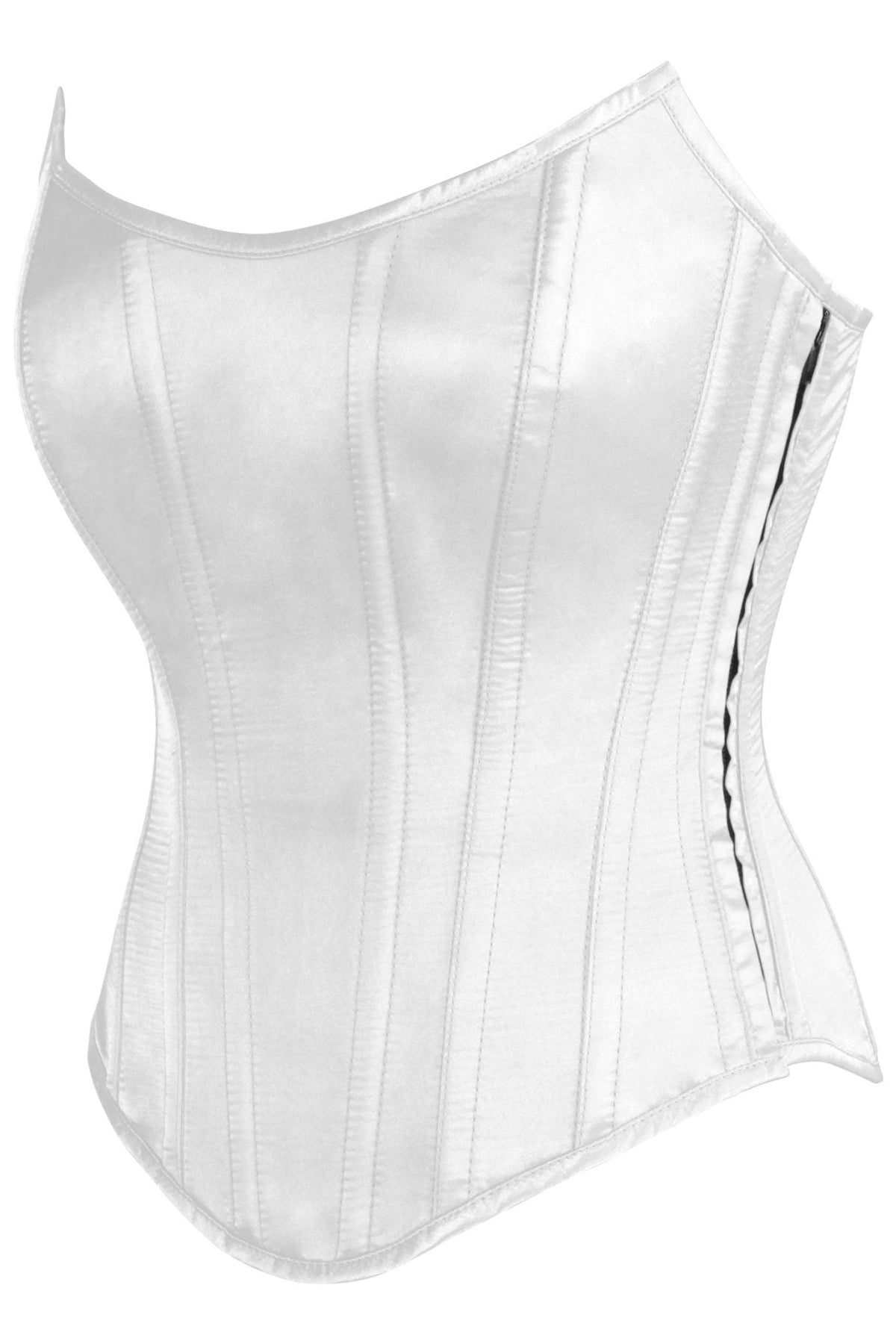 Top Drawer White Satin Steel Boned Overbust Corset w/Side Zipper - Daisy Corsets