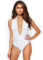 Leg Avenue  Shimmer Sequin Snap Crotch Plunging Halter Bodysuit  86740