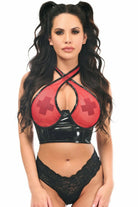 Daisy LV-1545 Red/Black Vinyl & Fishnet Halter Top Underwire Cincher