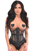 Daisy TD-036 Black Fishnet & Faux Leather Steel Boned Underwire Curvy Cut Waist Cincher Corset