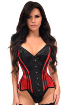 Daisy Red Mesh & Black Satin Steel Boned Overbust Corset