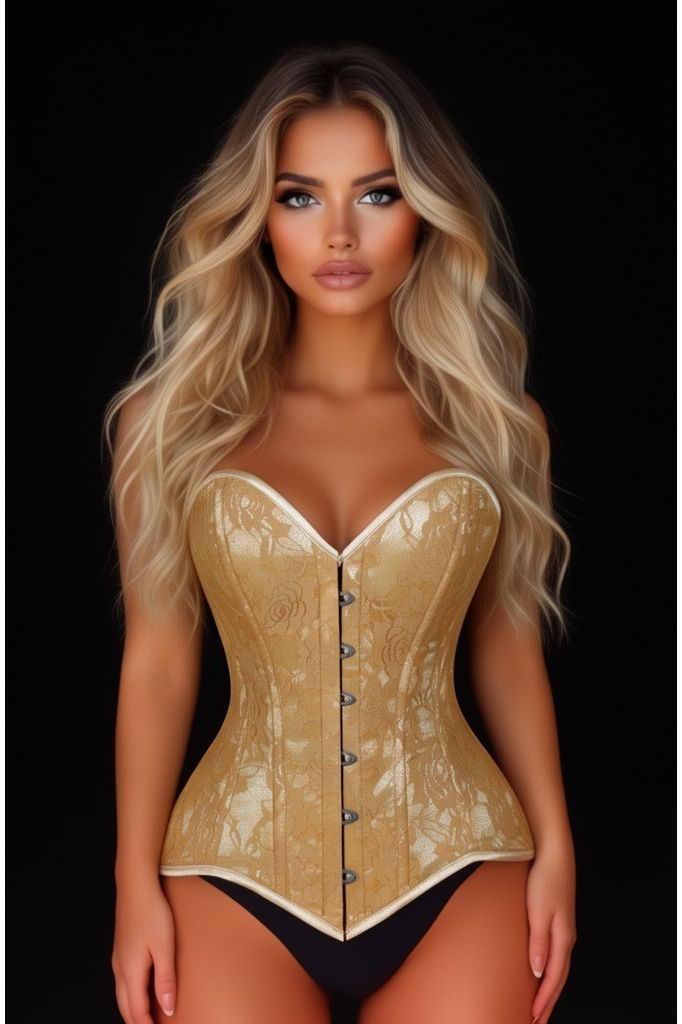 Lavish Beige Lace Overbust Corset Sweetheart Neckline Busk Closure - Daisy Corsets