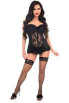 Lavish Black Lycra & Lace Hook & Eye Stretch Bustier Corset - Daisy Corsets