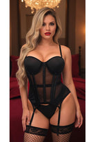 Lavish Black Mesh Underwire Bustier Corset w/Garters - Daisy Corsets