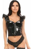 Lavish Black Patent Bustier Top w/Ruffle Sleeves - Daisy Corsets