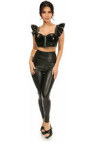 Lavish Black Patent Underwire Bustier Top w/Removable Ruffle Sleeves - Daisy Corsets